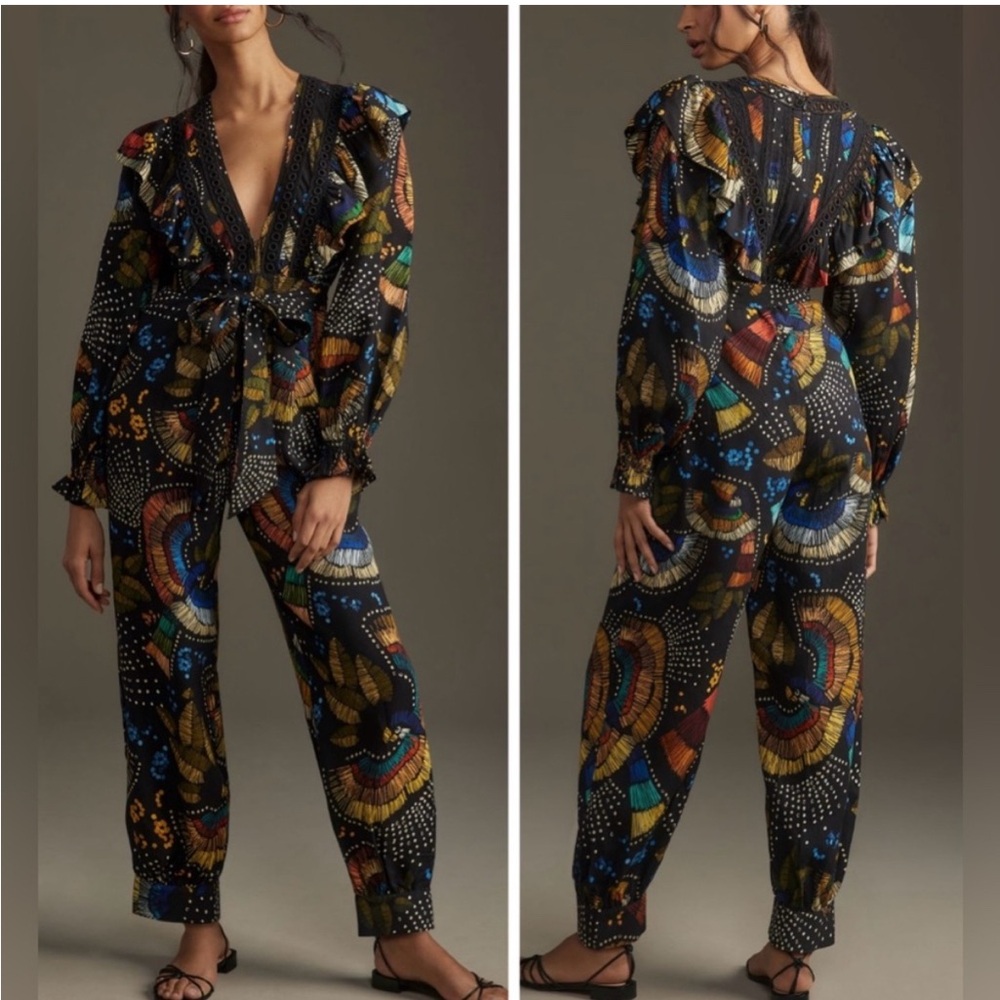 NWT Farm Rio V-neck Ruffle Tropical Print Jumpsuit